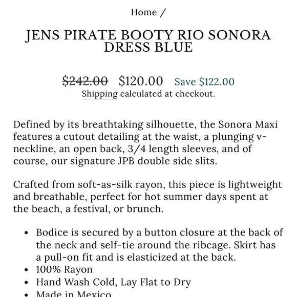 NWOT Jen's Pirate Booty Blue Flutter Sleeve Midi Dress - Picture 4 of 4